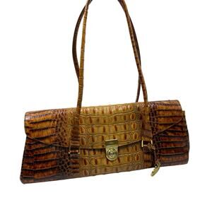 Brahmin Rosalie toasted almond crocodile handbag, gold hardware. purse tan brown